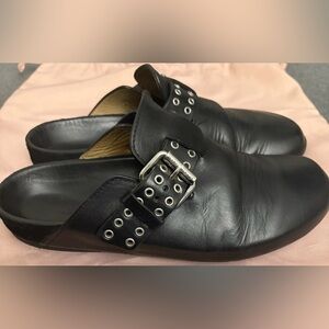 Isabel Marant Black Leather Flats with Silver Buckle Sz 36